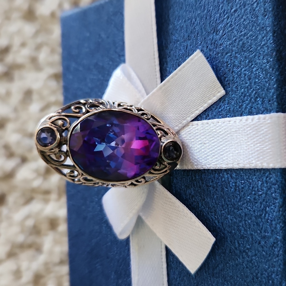 Midnight fuchsia quartz ring